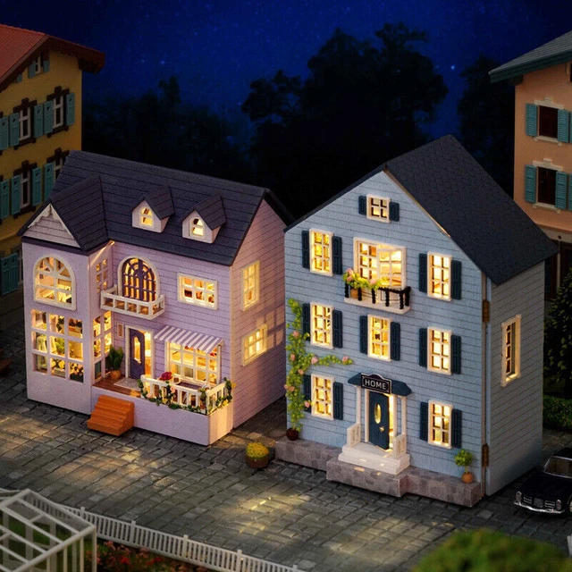 Molan Mini Casa DIY Toy Wooden House Miniature Building Kit With Furniture Light