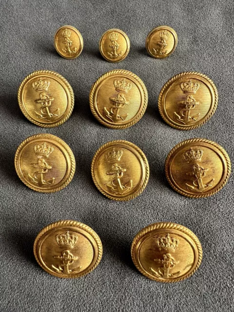 Marine Uniform-Knöpfe, Anker mit Krone, goldfarben, 8 Brust- und 3 Ärmel-Knöpfe