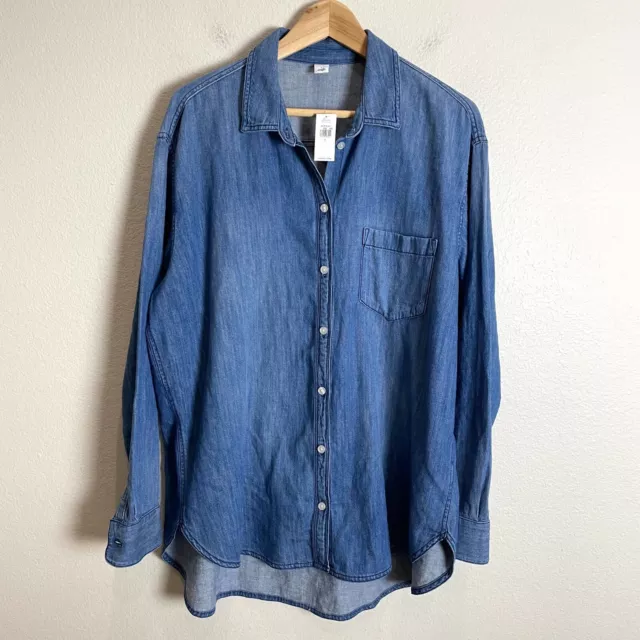 NEW Old Navy Womens Large Chambray Button Up Shirt Blue Blouse Top