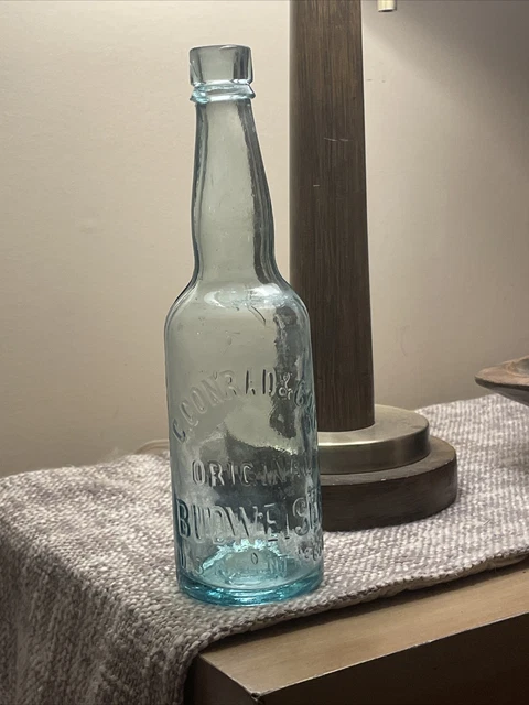 Vintage 1880s  C.CONRAD &Co  ORIGINAL BUDWEISER BOTTLE   Auqa-Blue