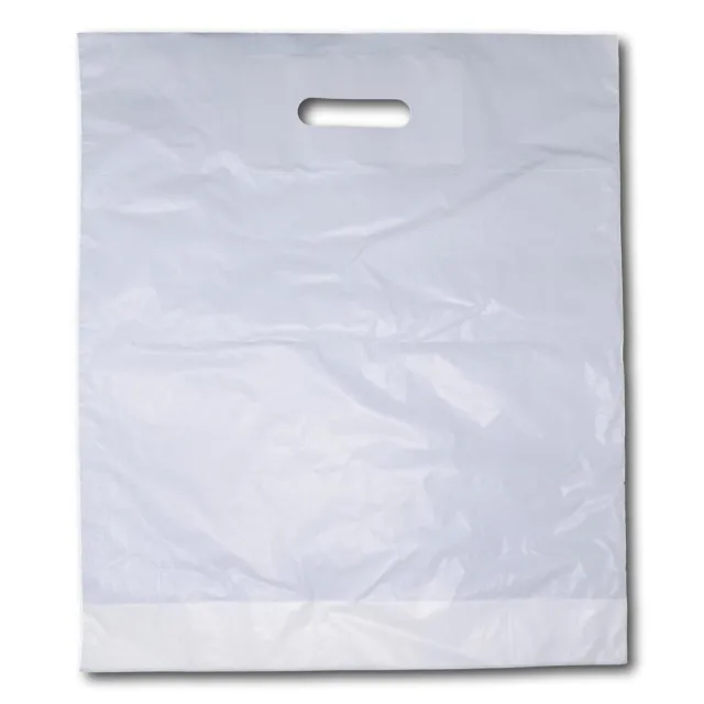 Very Strong Plain White Patch Handle Gift Retail Shopping Plastic Carrier Bags
