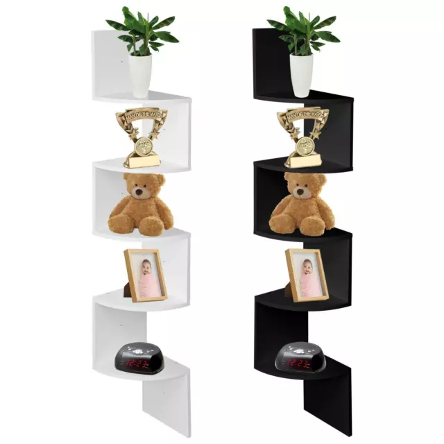 5 Tier Corner Floating Wall Shelves Picture Display Rack ZigZag Hanging Bookcase