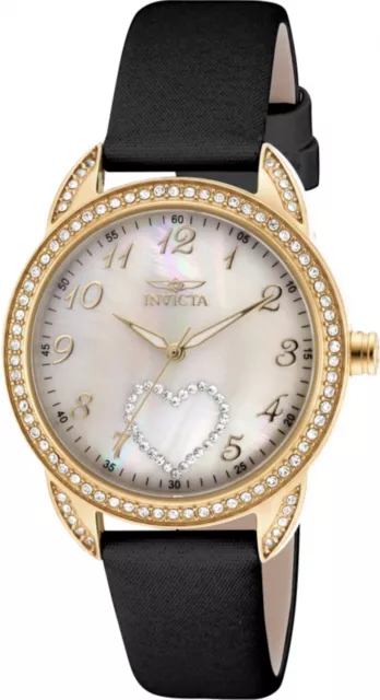 Invicta 19438 Angel Amor Crystal Accented MOP Dial Leather Strap Womens Watch