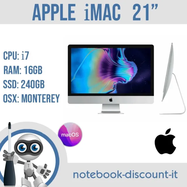 Apple iMac 21" SLIM  Cpu i7  16gb RAM  SSD 240gb Osx Monterey  A1418  GRADO B