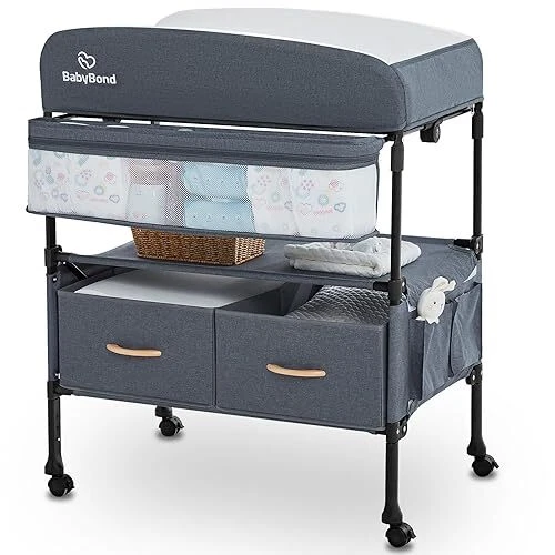 Portable Baby Changing Table with 2 Storage Baskets,  Foldable Changing Table