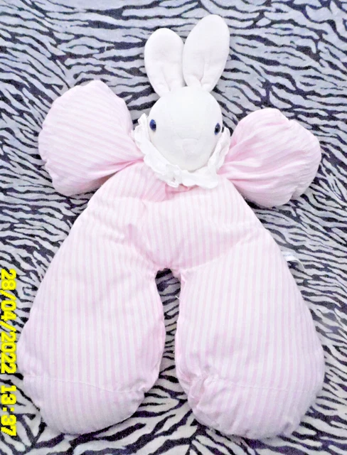 🐞 Doudou Poupee Lapin Vintage Ateliers Du Moulin Roty Rose Raye  35Cm