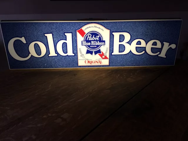 Vintage Pabst Blue Ribbon Lighted Large Sign Cold Beer Bar 36"X10" Pbr Works