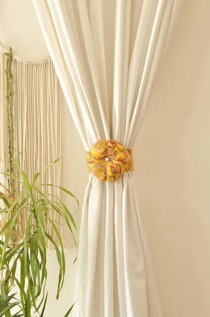 Beautiful Cotton Solid Printed Curtain Tieback Yellow Set of 2 Pcs 15 Inch 2