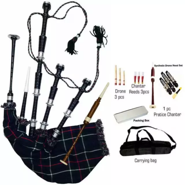 Mackenzie Black Wood Bagpipes Scottish Highland Great Bagpipes 40+ Tartan Cover