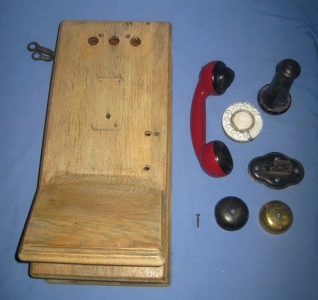 ANTIQUE WOOD OAK Wall Telephone Box & Parts Kellogg Switchboard & More