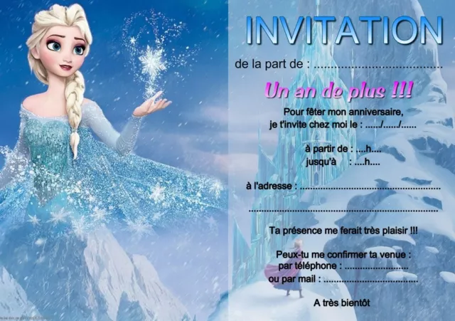 5 ou 12 cartes invitation anniversaire REINE DES NEIGES réf 06