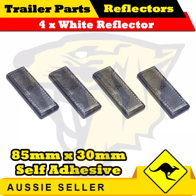 4 x White 85mm x 30mm Self Adhesive Reflectors-Superior Trailers