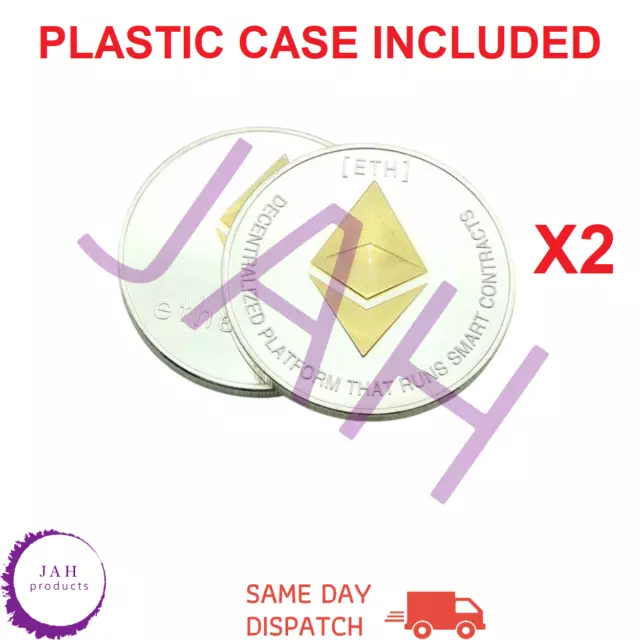 2Pcs Eth Ethereum Novelty Cryptocurrency Collectible Silver & Gold Plated Coin