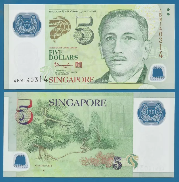 Singapore 5 Dollars P 47d One Triangle on back Polymer UNC 47