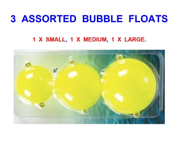 3 Yellow Bubble Floats,Small,Medium,Large,For Sea Pike Trout Fly Fishing Line