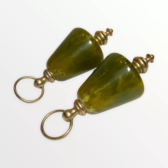 Vintage Acrylic Curtain Tie Backs Mid Century Avocado Green Window (1a)