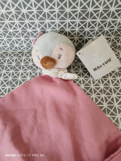 Doudou lange oiseau pingouin Sasha gris rose  Nattou neuf 2