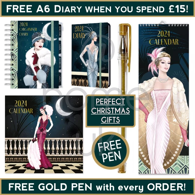 Claire Coxon 2024 Art Deco Diary Calendar Organiser  Great Gift + FREE GOLD PEN