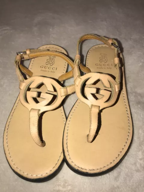 GUCCI KIDS Interlocking GG Brown leather Buckle sandals size 31 2