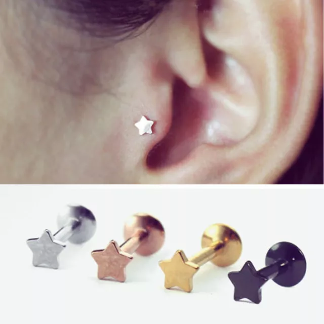 Labrets Lip Barbell Bar Ear Studs Cartilage Helix Tragus Earrings Star Shape