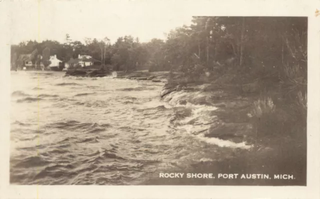 A View Of The "Rocky Shore", Port Austin, Michigan MI RPPC 1928
