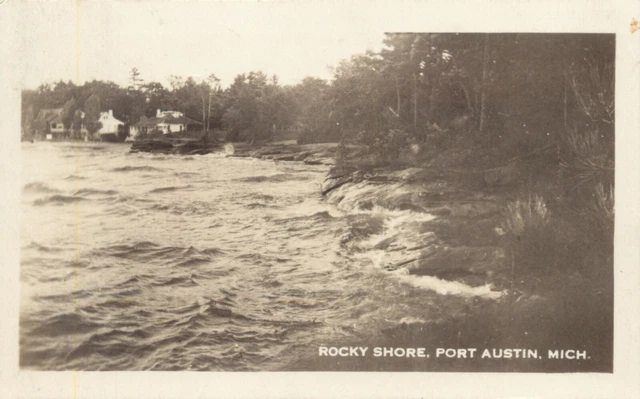 A View Of The "Rocky Shore", Port Austin, Michigan MI RPPC 1928