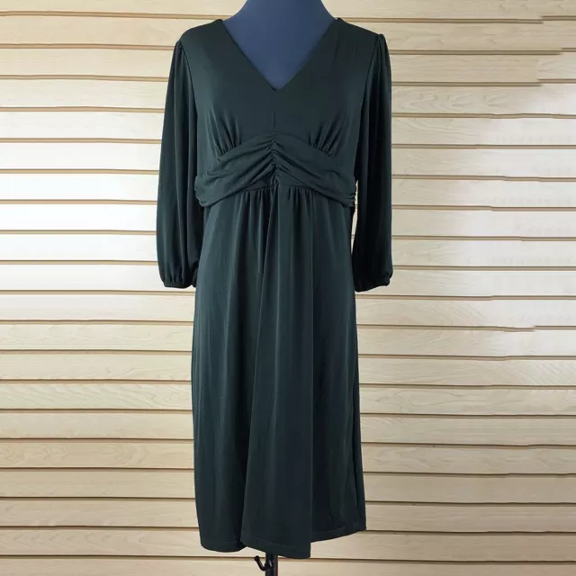 NY Collection Fit Flare Dress L Green Knee Length Stretch Polyester Knee Length