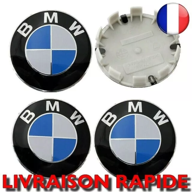 Lot de 4 Cache Moyeu 68mm Jante Centre De Roue enjoliveur BMW bleu et blanc Neuf