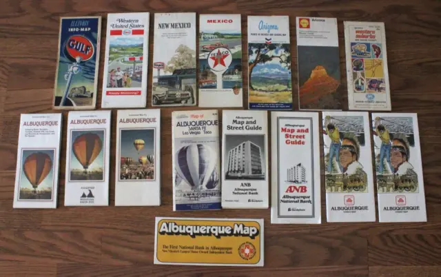 Vintage Gas Oil Advertising Road Maps Gulf Texaco Standard Shell + Albuquerque