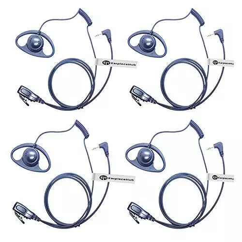 Lot 4 x D-Shape Earpiece Police Security Headset inline PTT Mic Microphone For 1