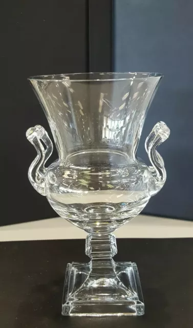 Duncan & Miller Clear Glass Grecian Urn Handled Vase 6 5/8" Tall