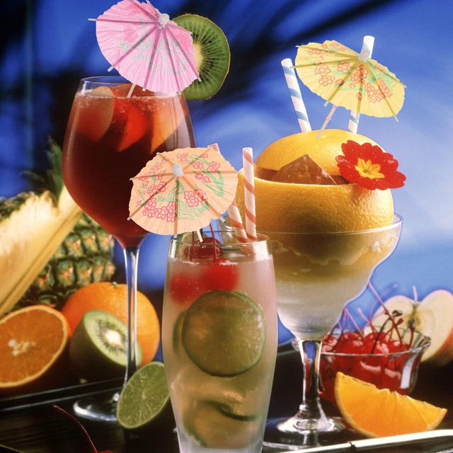 50 piezas Paraguas De Papel Flores Palillos De Frutas Fiesta De Verano Consejos Decoración