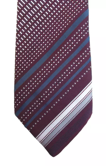 Maroon Tootal English vintage 1960s mens tie Grey and white diagonal stripes