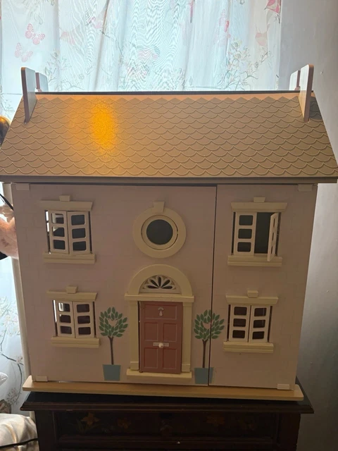 WOODEN 1:12 2-STOREY Modern Painted Doll's House 4 Rooms Pink/White £21 ...