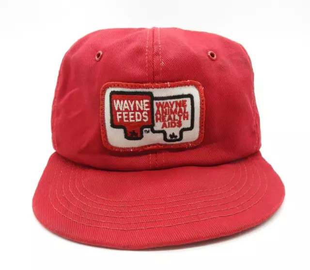 Vintage K Products Wayne Feeds Red Trucker USA Farming Snapback Hat Cap