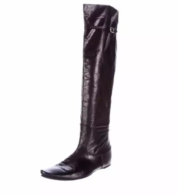 BOTTEGA VENETA Womens Black Leather OTK Thigh High Tall Flat Boots 9.5-39.5