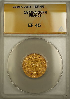 1819-A France 20 Fr Francs Gold Coin ANACS EF-45