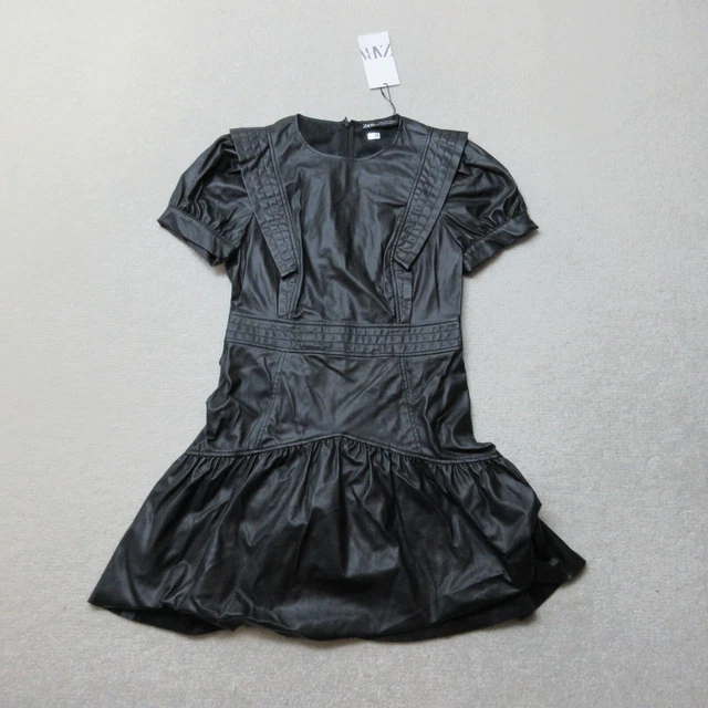 ZARA VINYL DRESS Womens Medium Black A-Line Casual Short Faux Leather NWT  £15.49