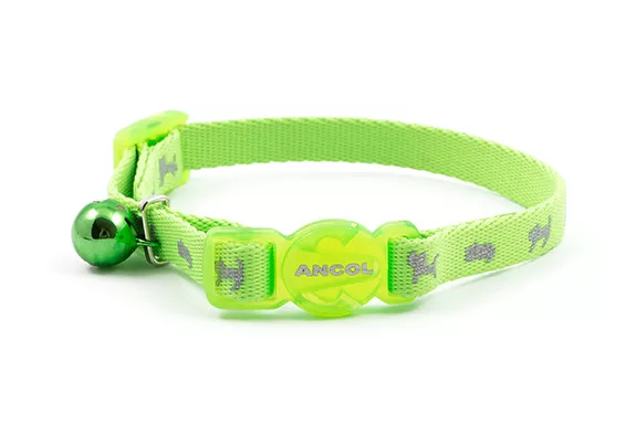 Ancol Hi Vis Reflective Green Kitten Safety Collar Cat Small Buckle Safe Bell