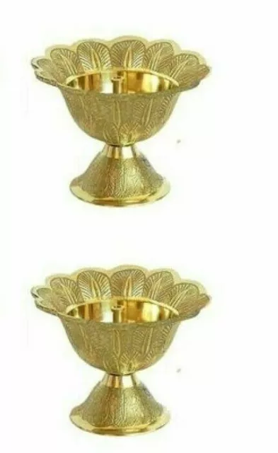 2 Lovely Brass Ornate Diyas Oil Lamps India Hindu Puja Home Temple Decor Gift