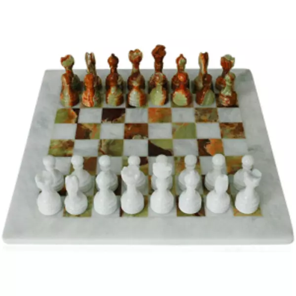 Chessboard Table With Chess Marble White Onyx Green Italian Chess Set 30cm