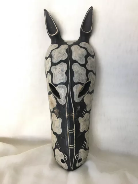 17” Wooden Tribal African Giraffe Zebra Wall Mask Hanging Hand Carved