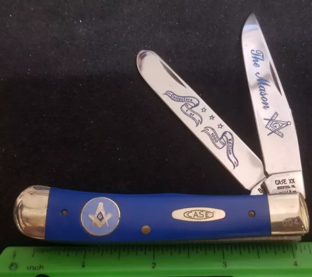 Case XX B254 Masonic Trapper Knife, 1992, Blue Composite Handles