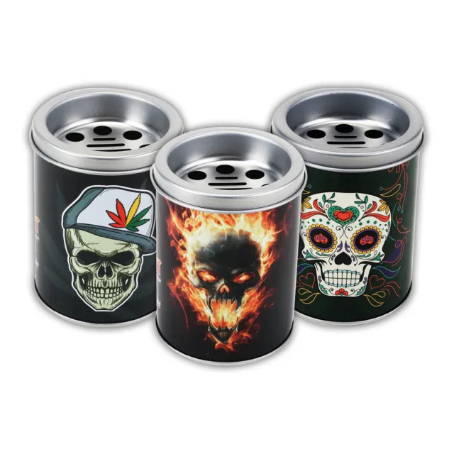 Home Master 3PCE Ashtray Bucket Unique Skull Prints Removable Lid 7 x 10cm