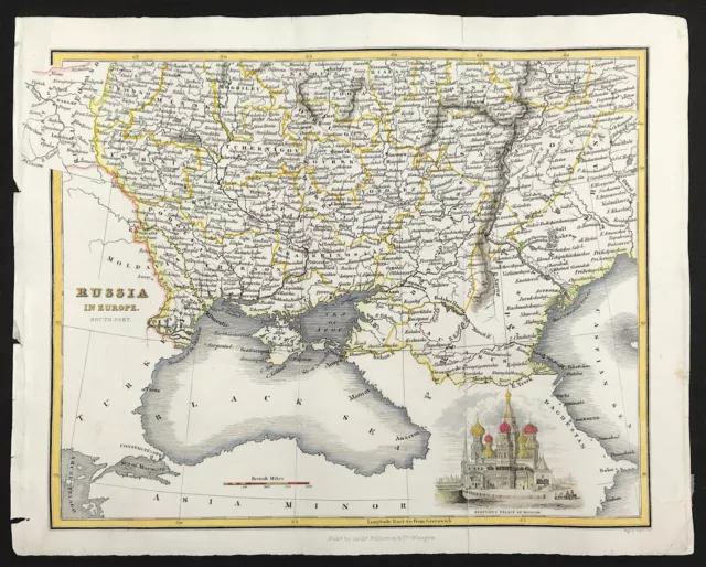 Map Russia in Europe by Fullarton Original engraved with colour c1835