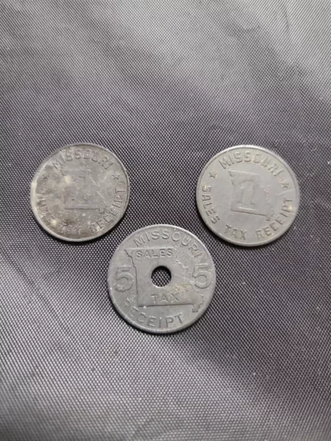 VTG Lot United States Missouri 2x 1s & 5 Mil Sales Tax Receipt Token/Coins