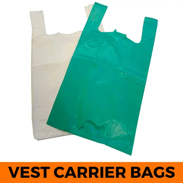 Plastic Vest Carrier Bags Green White Blue - Supermarkets Stalls Shops 11x17x21