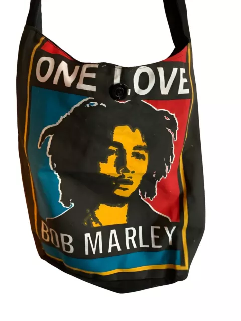 Bob Marley One Love Rasta Black Heavy Cotton Boho Bag