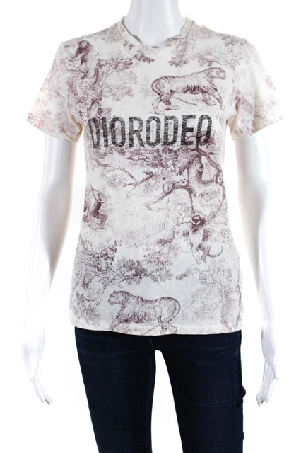 Christian Dior Womens Short Sleeve Tiger Diorodeo Tee Shirt White Purple Small