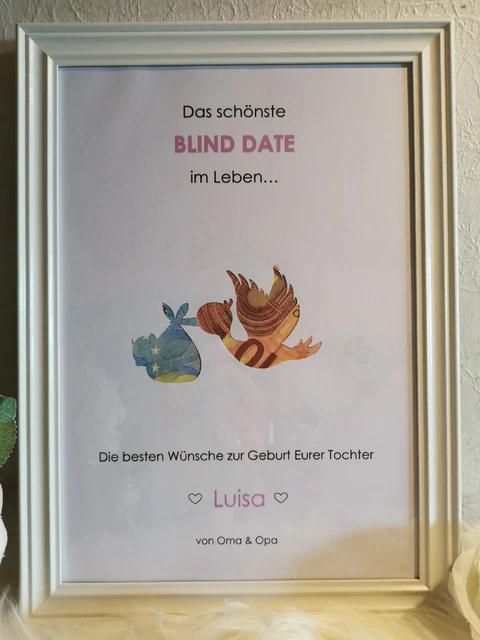 PERSONALISIERTES GELDGESCHENK ZUR Geburt, Mädchen OHNE Rahmen EUR 7